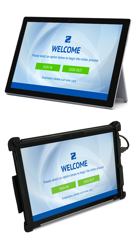 Visitor Management Tablet with and without protective case