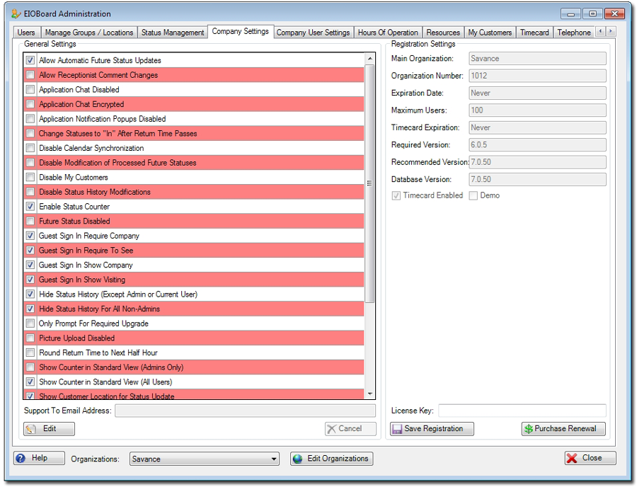 Administration Company Settings