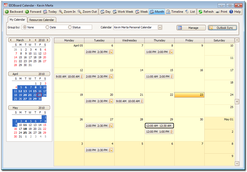 EIOBoard In Out Board Calendar for Outlook Syncronization - Month View