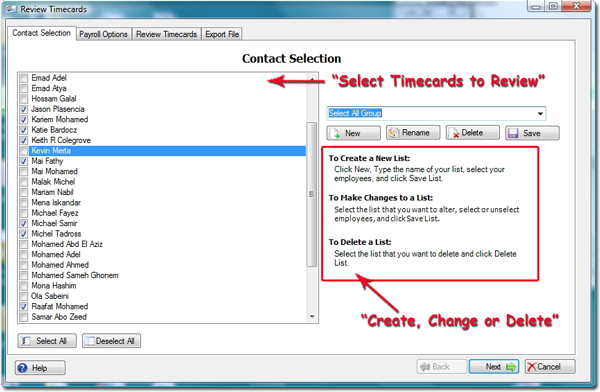 EIOBoard Timecard Contact Selection