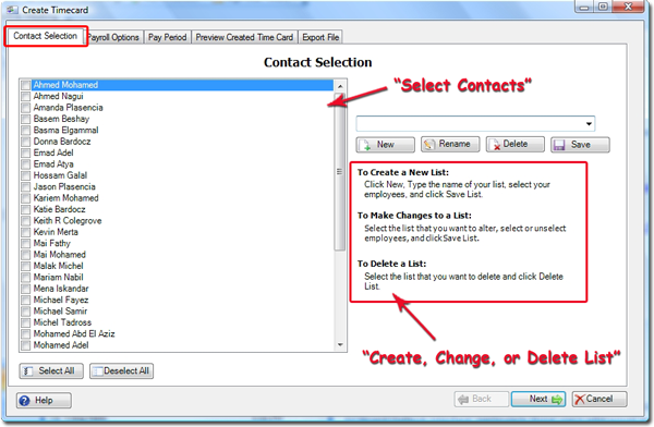 EIOBoard Timecard Contact Selection