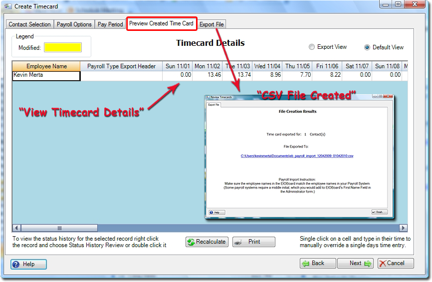 EIOBoard Timecard Export File