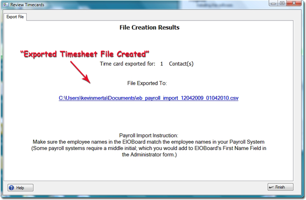 EIOBoard Timecard Export File