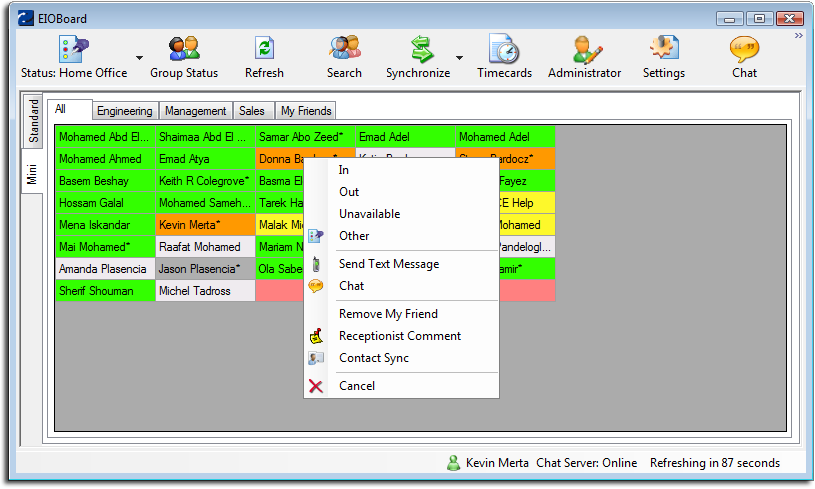 Mini view of EIOBoard Application and the Right Click Feature