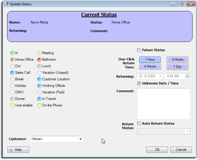 EIOBoard In Out Board Status Window