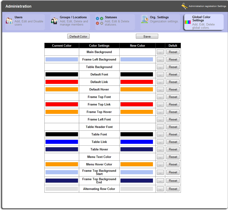 EIOBoard In Out Board Browser Global Color Settings