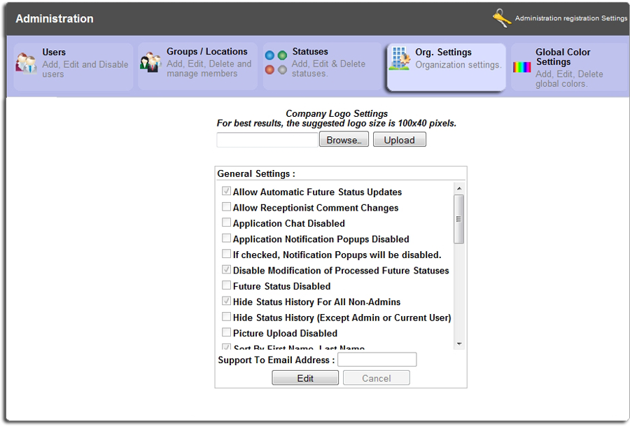 EIOBoard In Out Board Browser Adminstrative Organization Settings