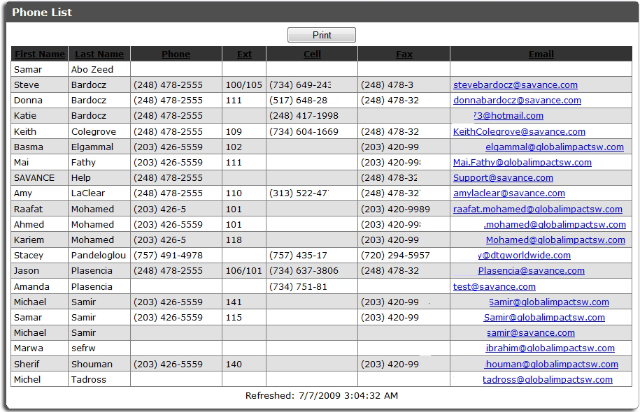 EIOBoard In Out Board Browser Phone List