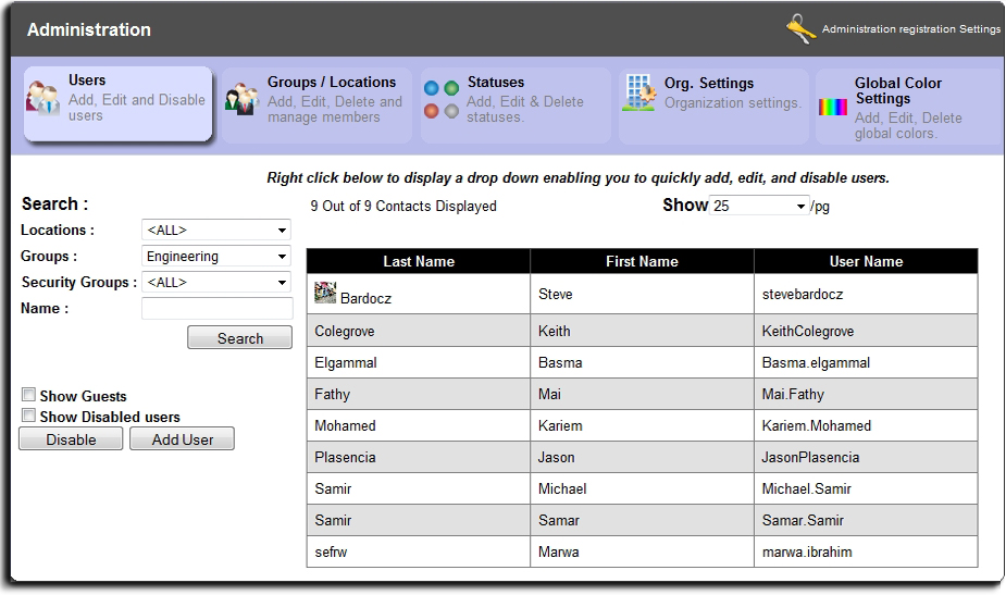 EIOBoard In Out Board Browser Administrative Users