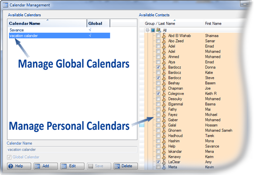 Manage Personal and Global Calendars