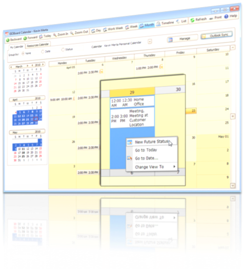 EIOBoard syncs with Microsoft Outlook and GroupWise for automatic status updates