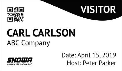 Black and white visitor label sample