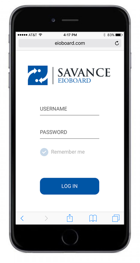 EIOBoard Mobile Login Screen