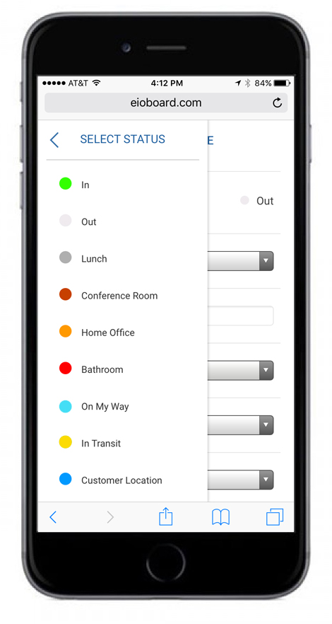EIOBoard Mobile Screenshot: Easily Select Status and Set Return Time