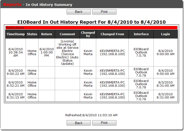 In Out History Summary