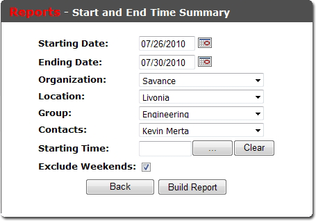 Start and End Time Report