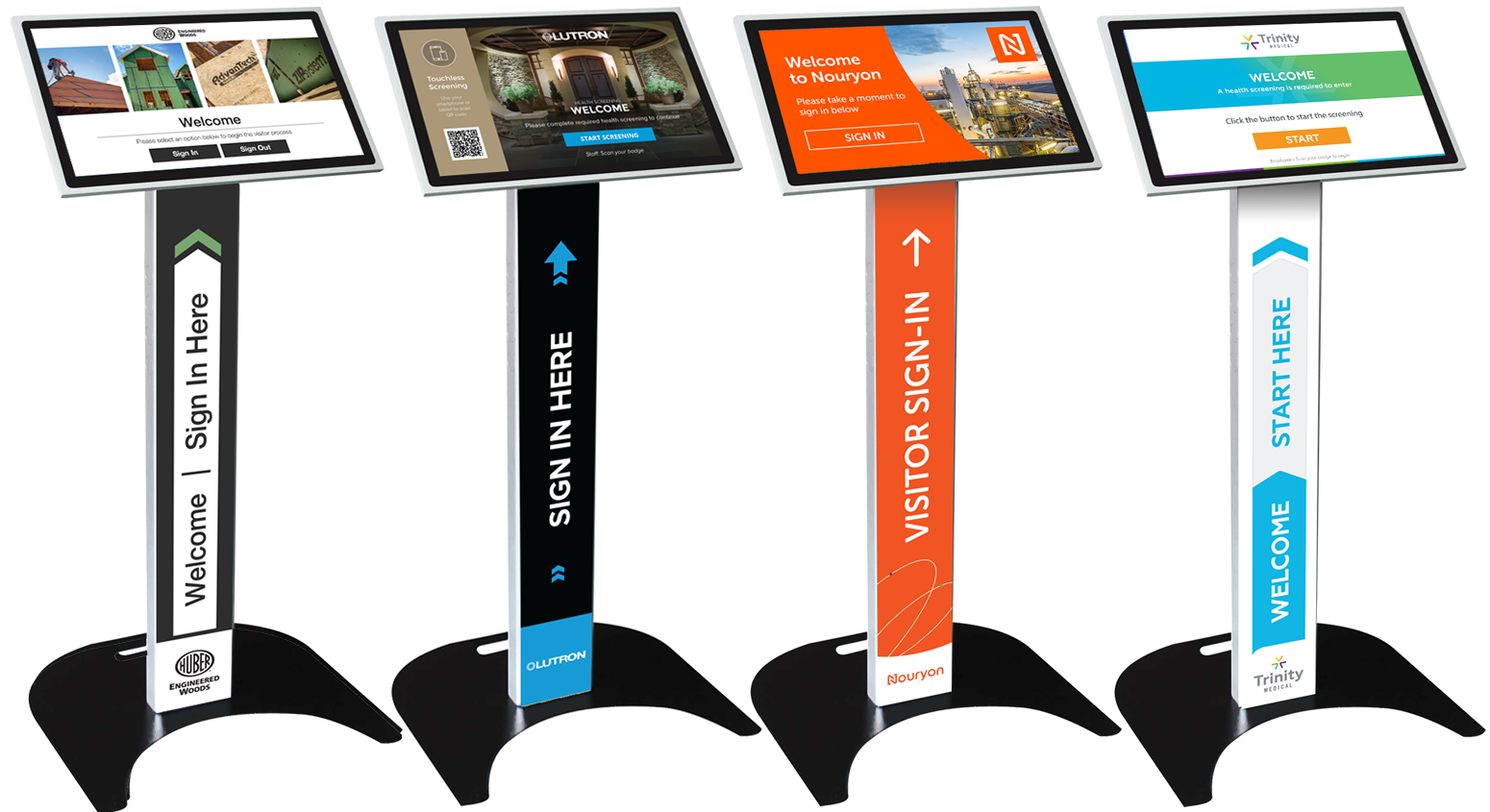 Sleek podium-style visitor management self check-in kiosks