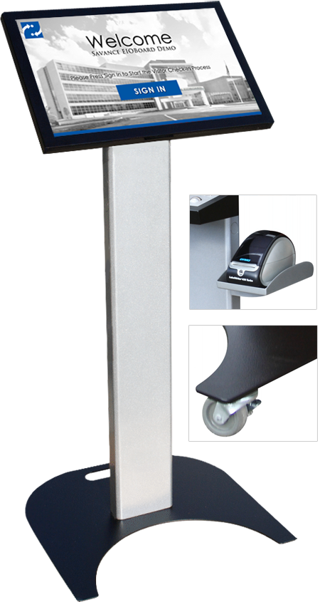 22in Visitor Management Kiosk with Floor Stand, Label Printer & Casters